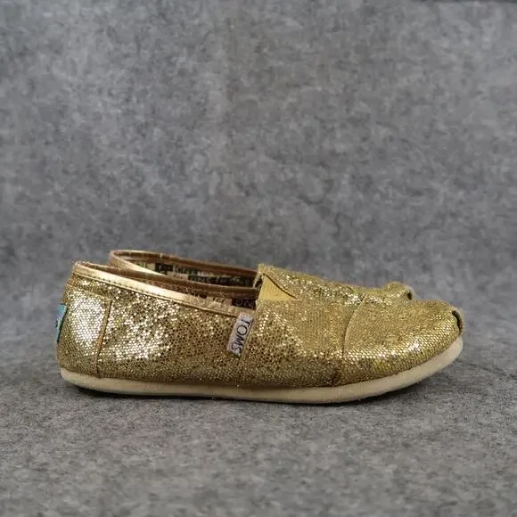 Toms Shoes Kids 1 Slip On Flats Casual Glitter Comfort Gold Metallic Youth Girls