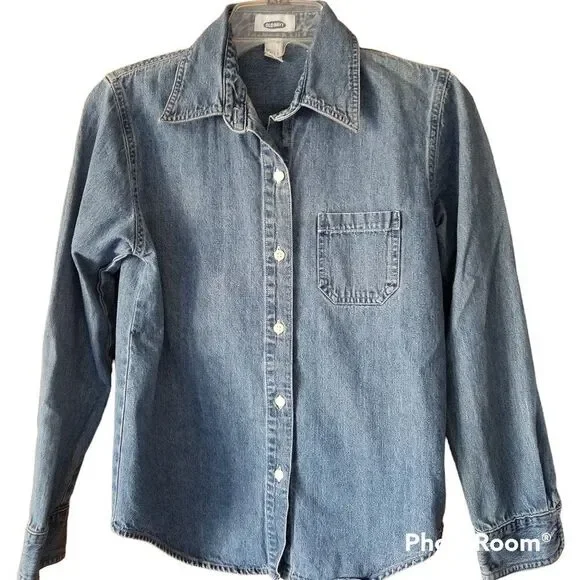 Old Navy Vintage Unisex Girl's Long Sleeve Denim Button-Down Shirt Size XS (4/5)