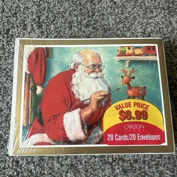 Vintage Christmas Carlton Cards Santa Painting‎ Reindeer Toy Set Of 20