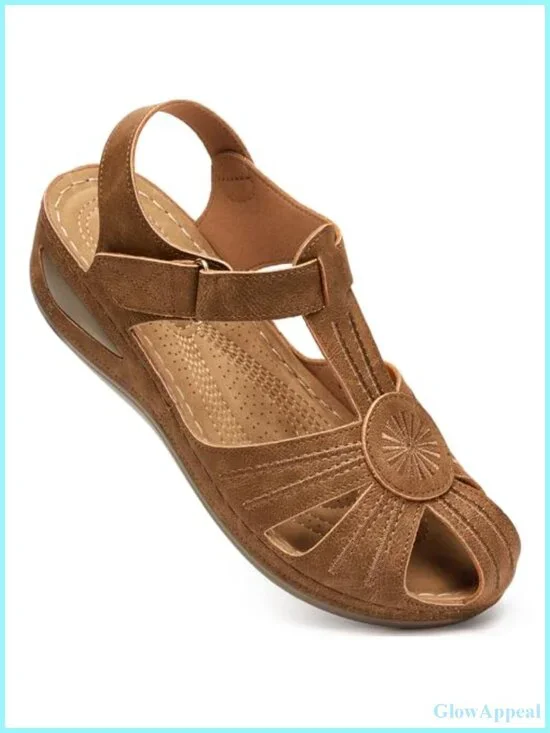 Womens Closed Toe Wedge Sandals Faux Leather Comfortable Platform Sandals