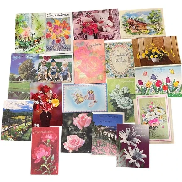 Vintage Floral Greeting Card Ephemera Lot Mixed Occasion Scrapbook Craft Pack 20