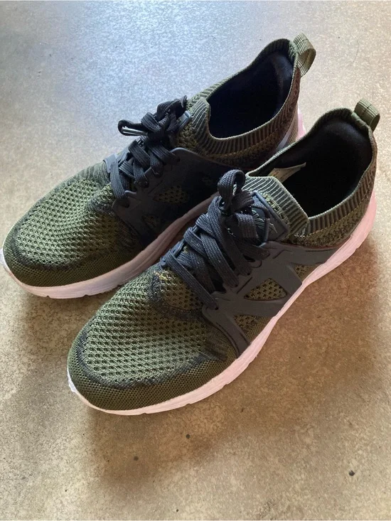 Avia Olive Knit Athletic Sneakers with Black Accents and White Sole