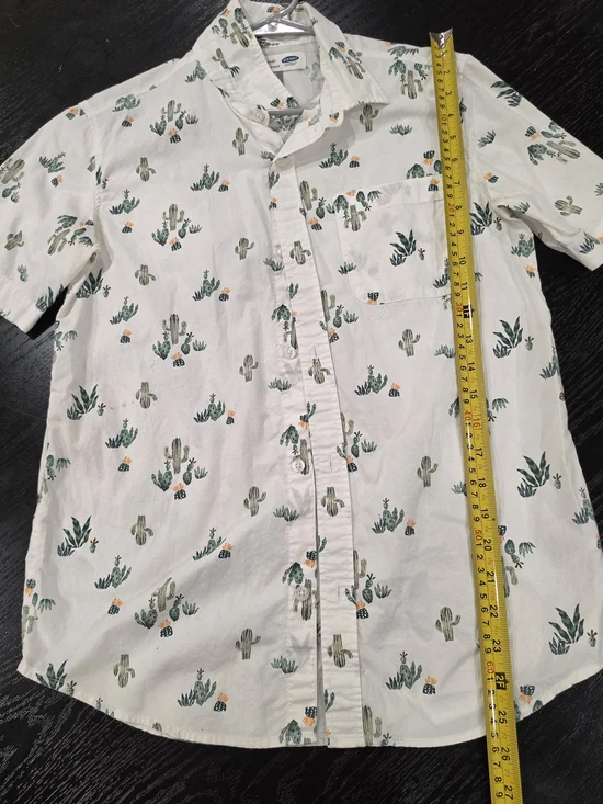 Old Navy White Short-Sleeve Button-Down with Green Cactus Print