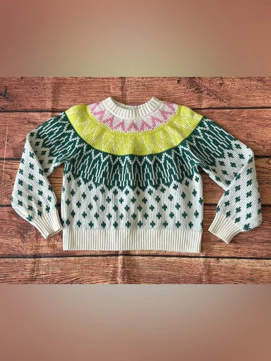 Old‎ Navy Fair Isle Mock Neck Pullover Sweater Size L (10/12) Kids White Green