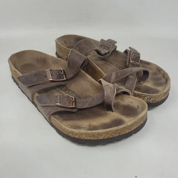 Birkenstock Mayari Sandals EU36 US5.5 Brown Oiled Leather Strappy Flat Comfort