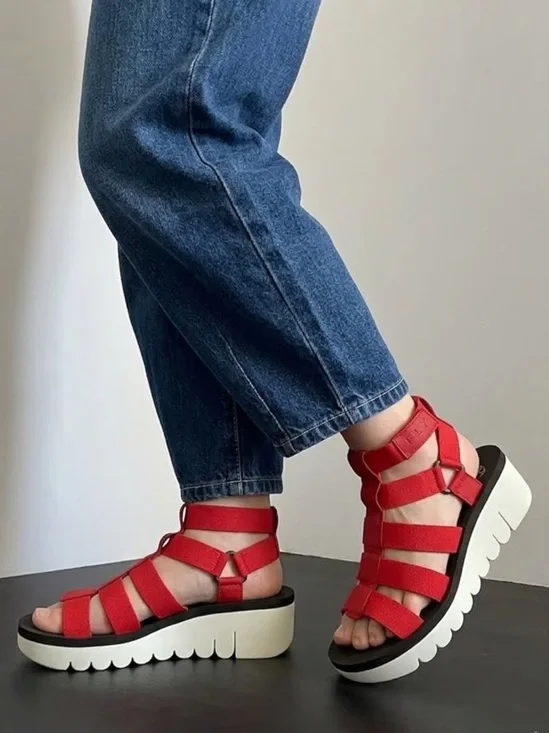 Fly London Yufi Platform Wedge Heel Gladiator Sandals Red Sporty Size 41 10