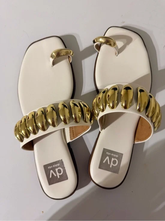 DV by Dolce Vita White Slide Sandal with Gold Embellished Strap
