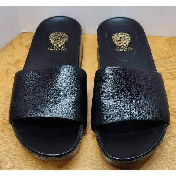 Vince Camuto‎ Women's Leather Slide Sandals Febba Black 7.5 US 38 EU