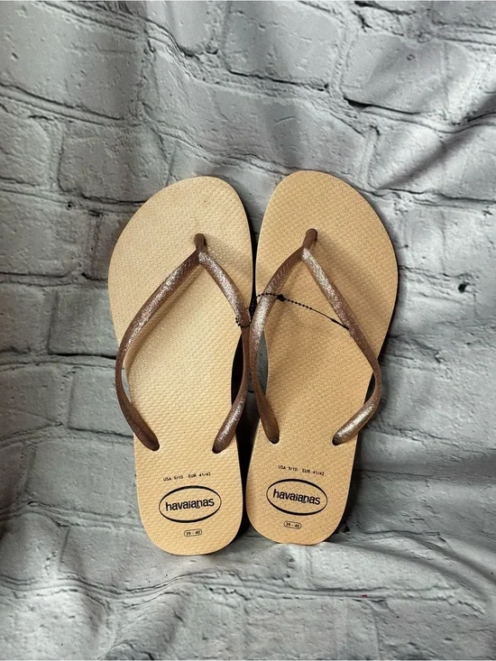Havaianas Slim Sparkle Blush Rose Gold Thong Flip‎ Flop Summer Sandals 9/10 EUC
