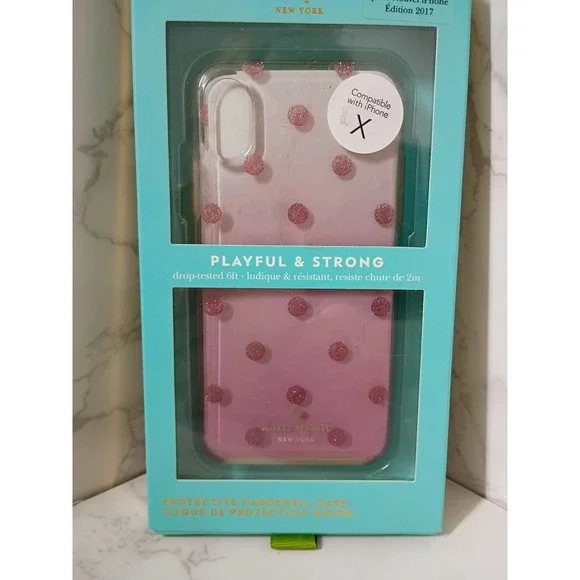 KATE SPADE Clear Pink Glitter Dot Hardshell Case for iPhone X or XS - NWT