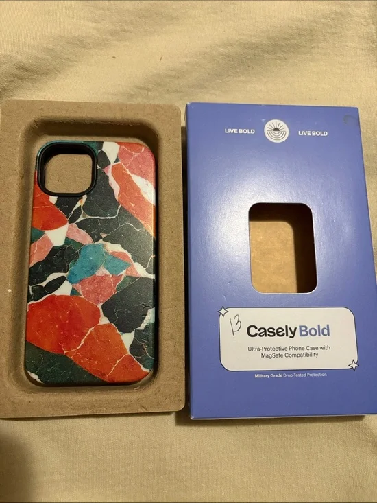CaselyBold Marble Pattern Protective Phone Case — Red & Teal