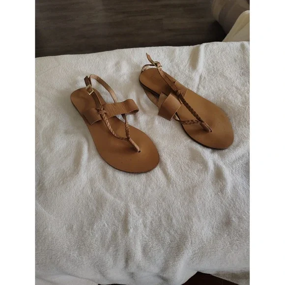 Forever 21 Tan Braided Thong Sandals Ankle Strap Flat Shoes Womens 7.5‎