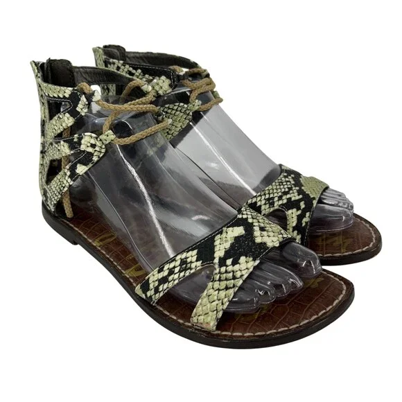 Sam Edelman Sandals Shoes Womens Size 8 Gwenna Snake Print Gladiator Side Tie
