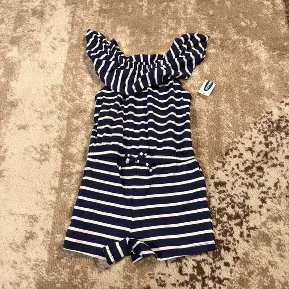 Old‎ Navy 2T Girls Toddler Sleeveless Striped Romper Blue Shorts NWT