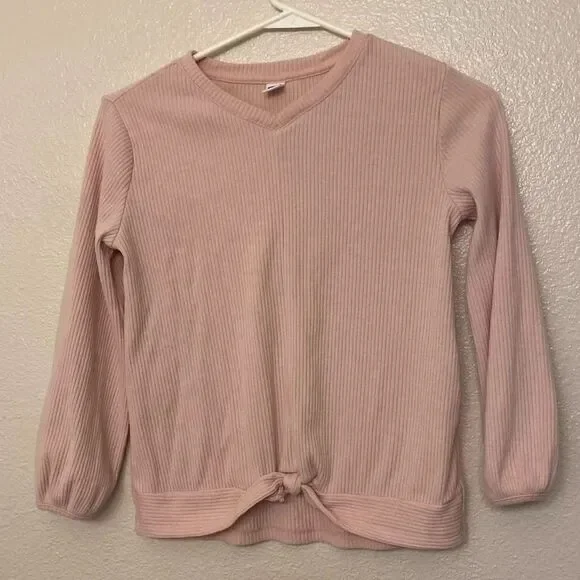 Old Navy pale pink cozy ribbed knit long sleeve Pullover Sweater Twisted Hem M 8