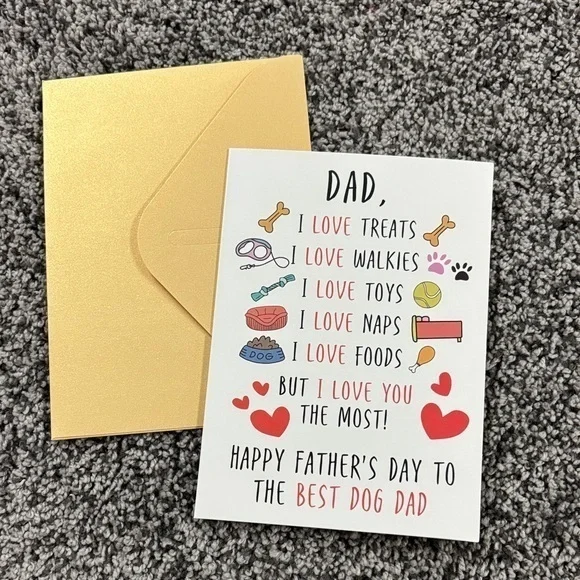 Dad dog Father's Day Card with Gold Envelope