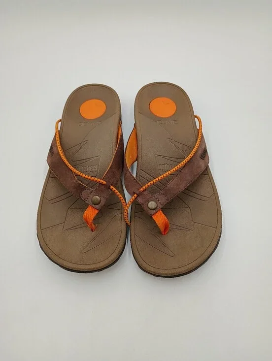 Vionic Cascade Thong Sandals Brown Leather Orthoheel Vibram Soles Womens 10