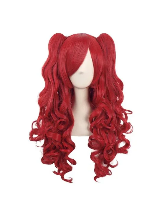 Women's Red 28 Inch Lolita Long Curly 2 Ponytails Clip On Cosplay Wigs