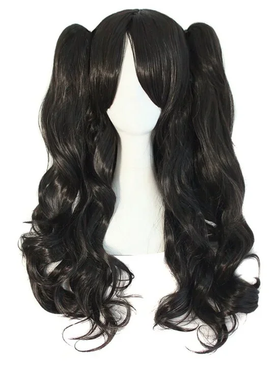Women's Blood Red 28 Inch Lolita Long Curly 2 Ponytails Clip On Cosplay Wigs