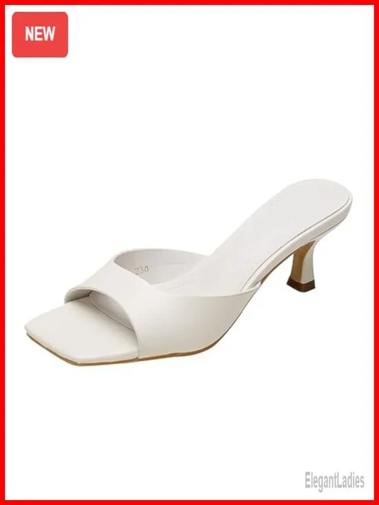 Women's Square Open Toe Kitten Heel Slide Sandals Slip-On Mules