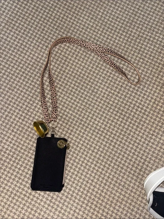 Bath & Body Works Black Card Case with Pink Speckled Lanyard