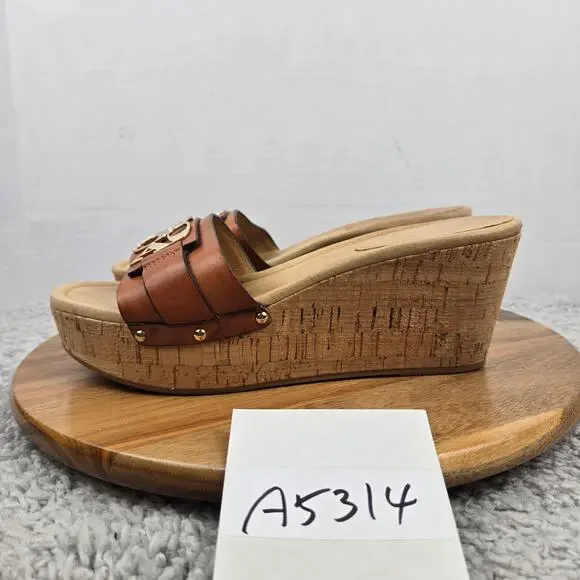 Coach Womens 8.5B Jen Brown Open Toe Cork Wedge Platform Y2K Casual Sandal A8378