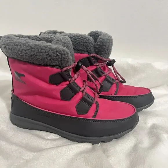 Sorel Youth Whitney Carnival Snow Boot Size 6 Pink Gray Winter Ski Outdoor Fur‎
