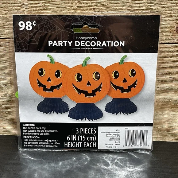 Discontinued‎ Honeycomb Pumpkin Jack-O-Lantern Decorations Package Of 3 NEW