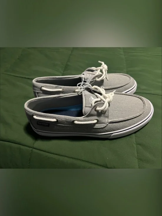 Dockers Gray Canvas Boat Shoes with White Laces