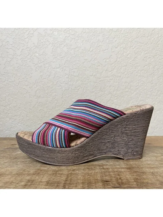 Love & Liberty Women’s Wedge Sandals colorful slip-on Size 8.5 Made In USA