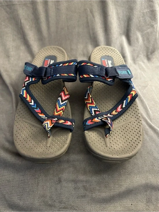 Skechers Navy Sandals with Multicolor Chevron Straps