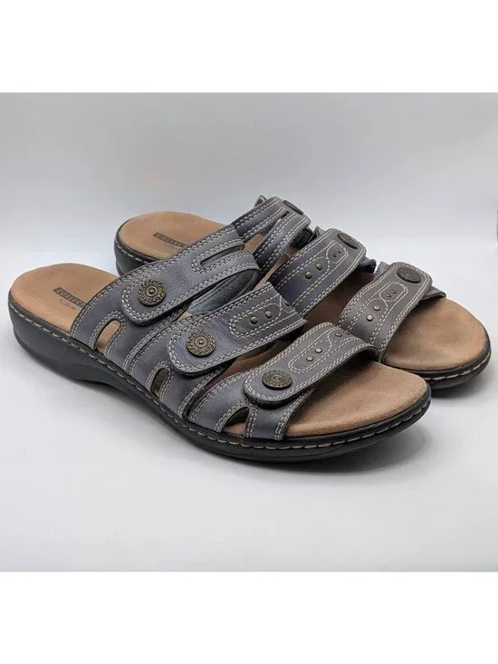 Clarks Sandals Leisa Cacti Q Womens Size 11M Adjustable Gray Leather Slip On