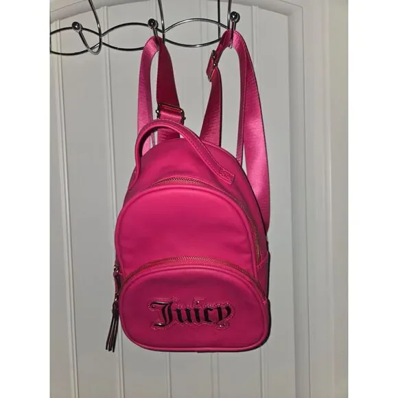 Juicy Couture Pink Mini Backpack Gold Tone Hardware Logo Front Pocket RN#108833