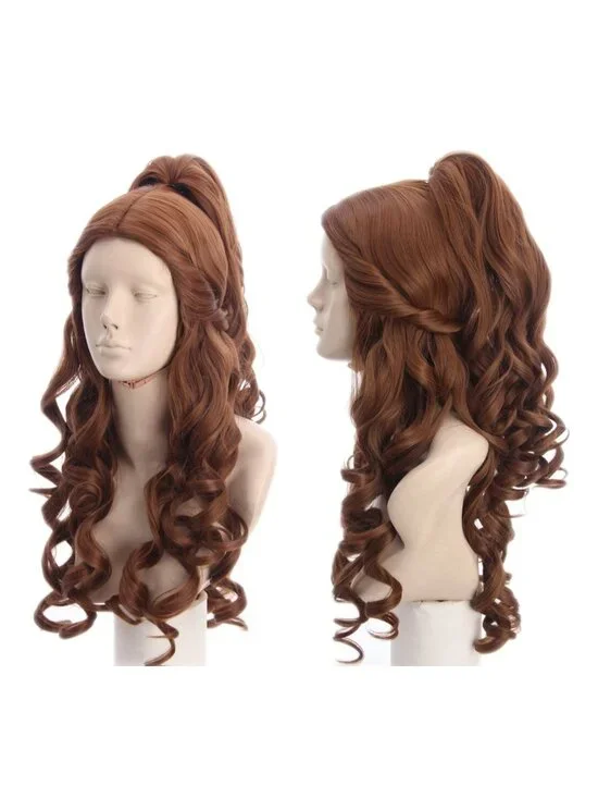 Women's Brown Short Cosplay Halloween Costume Wig With Necklace Earrings