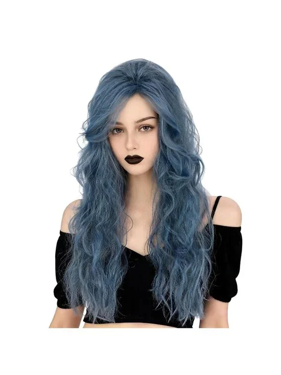 Women's Blue Grey Short Cosplay Halloween Costume Wig With Necklace Earrings