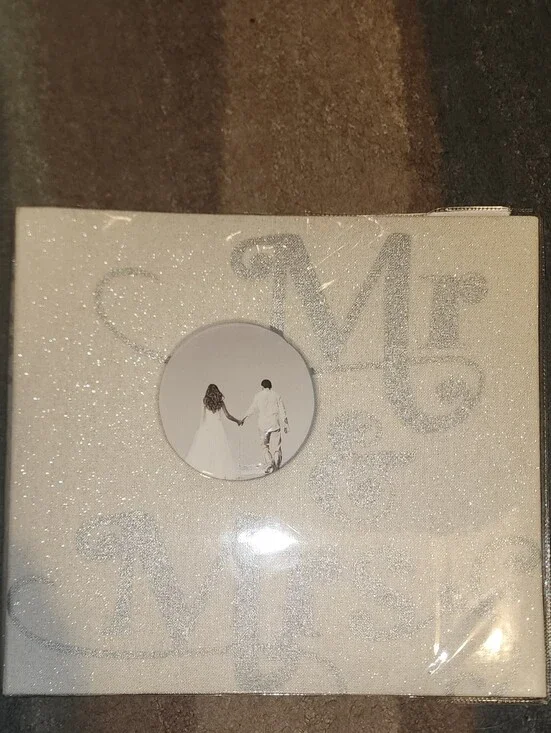 Mr & Mrs Glitter Wedding Photo Album Cream/Ivory