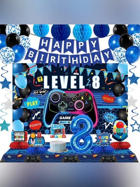 New Level 8 Gaming 8th Birthday Party Supplies Decorations Kit