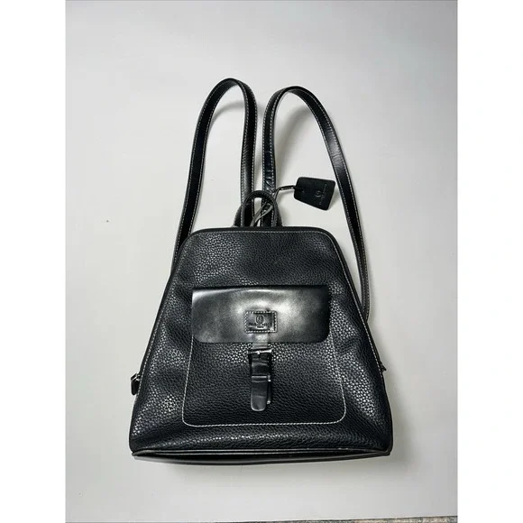 Vintage Charles Hubert‎ Black Leather Backpack Purse Bag