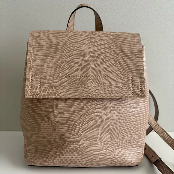Taupe Lizard Embossed Backpack‎ Purse Minimal Neutral