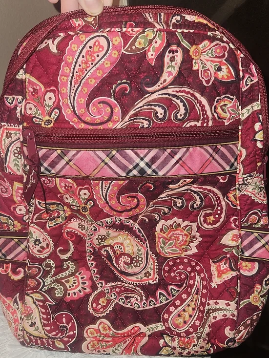 Vera Bradley Burgundy Paisley Quilted Backpack with Pink Accents