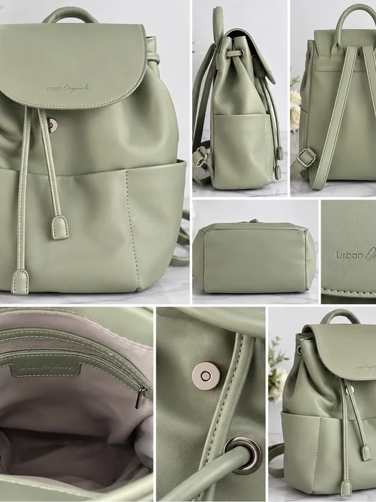 Urban Originals Sage Green Vegan Leather Drawstring Backpack