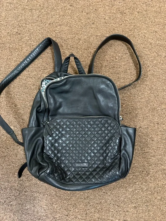 Vera Bradley Genuine Leather Black Quilted Backpack Paisley Lining
