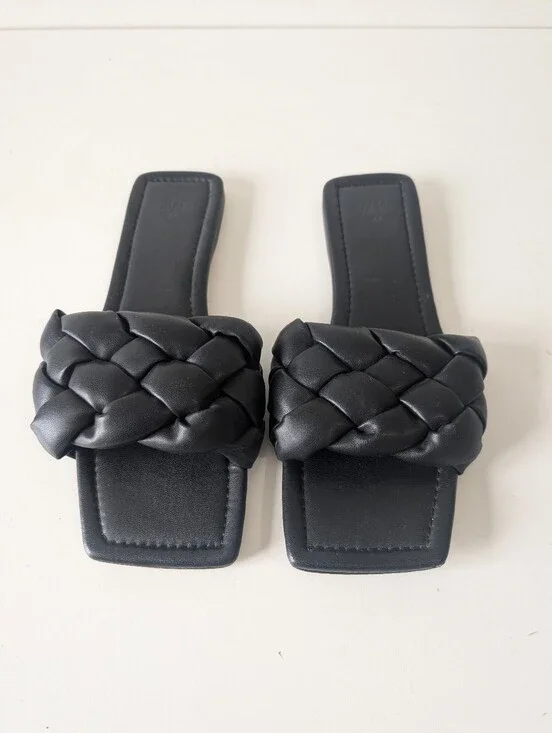 H&M Black Braided Summer Sandals Cutesy Casual Slip Ons EU 39 US 9