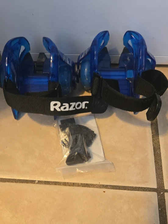 Razor Blue LED Heel Wheels with Black Straps
