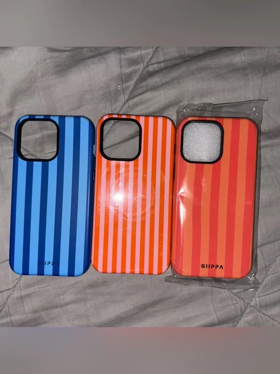 iPhone 14 Pro Max Blue/Orange/Coral Striped iPhone Case Trio