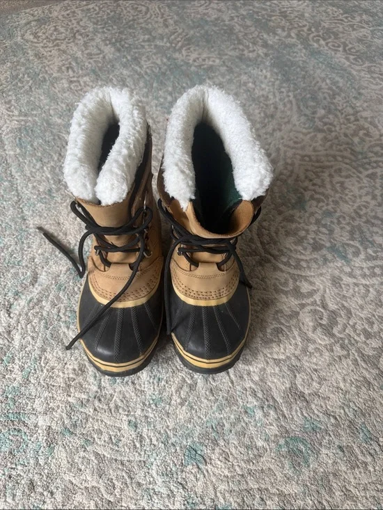 Sorel Kids Black, Tan & White Insulated Lace-Up Snow Boots