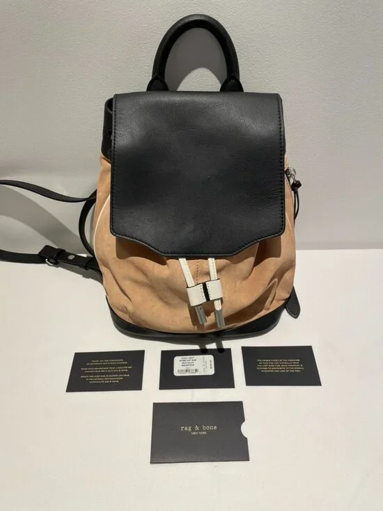 Rag & Bone Suede and Leather Mini Pilot Backpack Purse Rose Desert Black