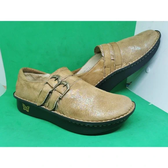 Alegria Allie ALL 684X Tan Leather Double Buckle Shoes Womens Size EU 39 US 8