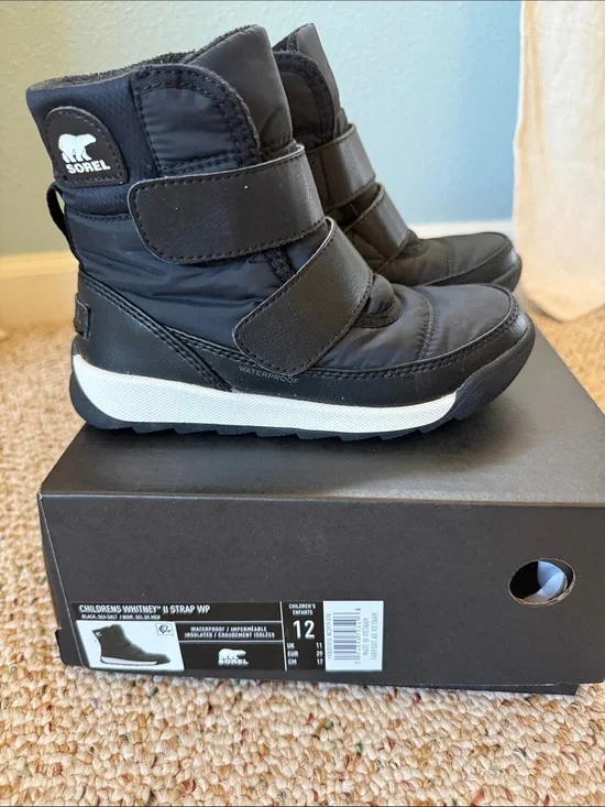 Sorel Kids Black Weather Proof Velcro Snow Boots