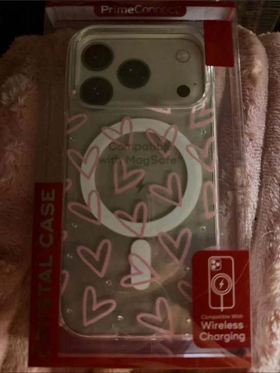 Prime connect crystal case with pink heart
